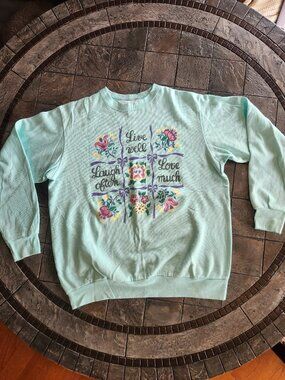 Vintage 90s Floral Graphic Sweatshirt | Cottagecore Soft Girl Mint Green